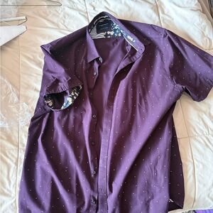 Denim & Flower Men's Short-Sleeve Dot-Print Button-Down Shirt in Deep Purple